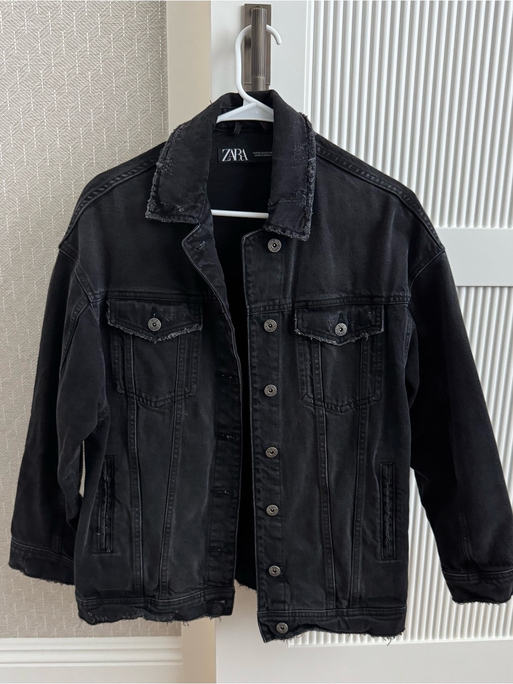 ZARA Oversized Distressed Black Denim Jacket